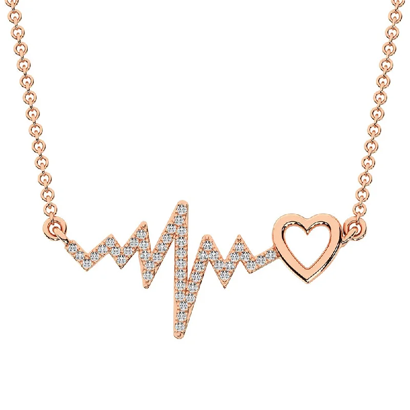 women's necklace chain link -10K Rose Gold 1/6 Ct.Tw. Diamond Heartbeat Necklace