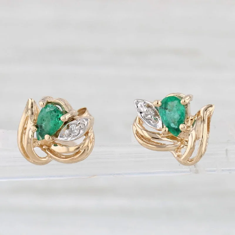 women's earrings chic design -0.30ctw Emerald Diamond Flower Stud Earrings 14k Yellow Gold