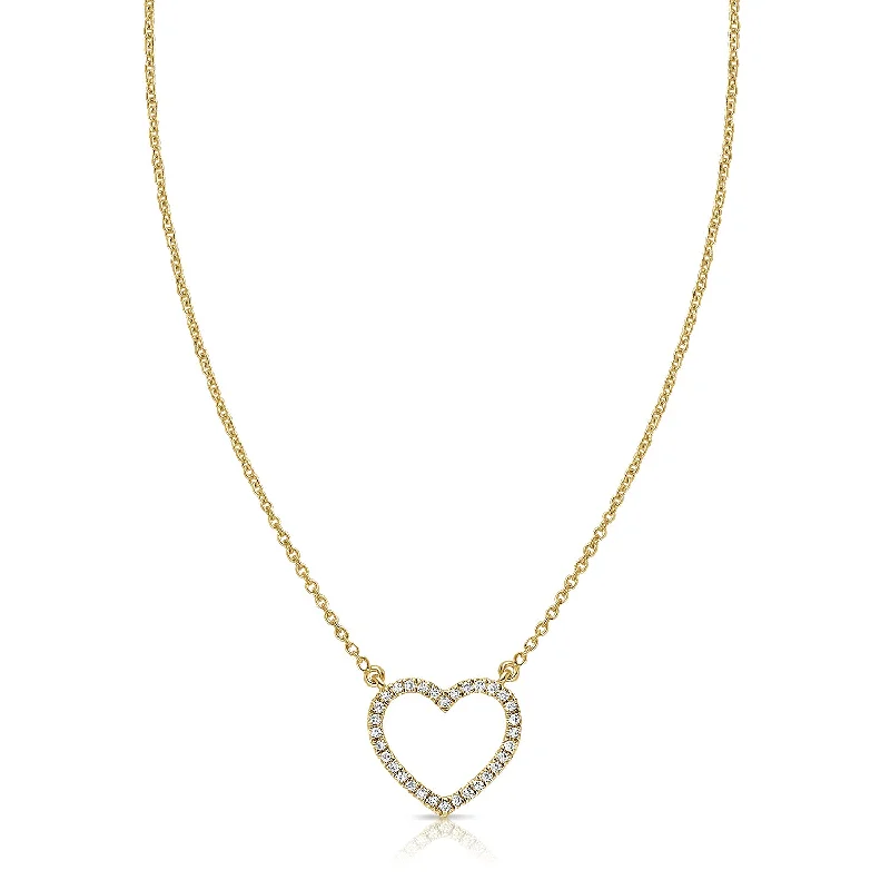 women's necklace double layer -14K Gold Diamond Outline Heart Necklace