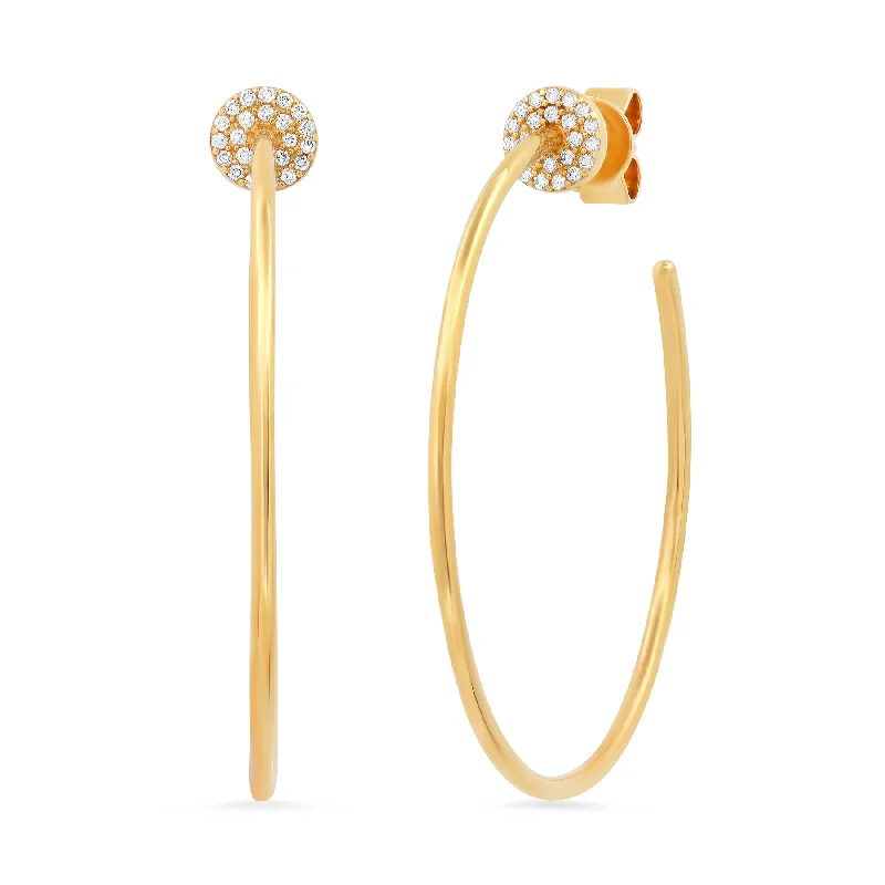 women's earrings delicate look -PAVE DIAMOND DISC HOOPS, 14kt GOLD