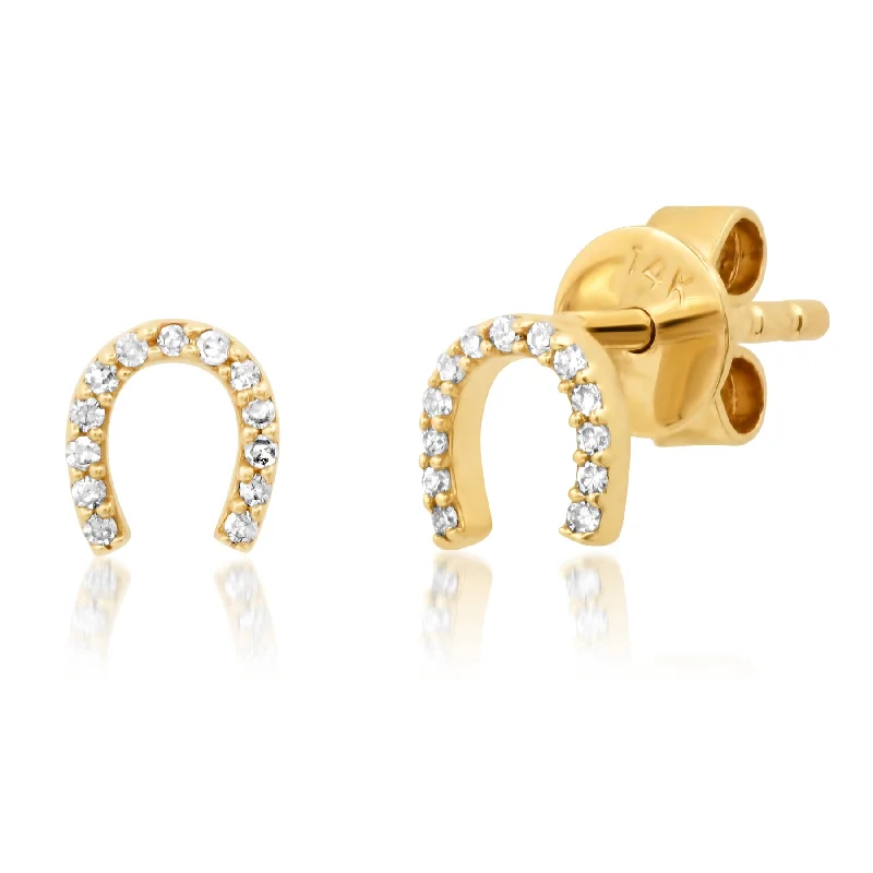 women's earrings cubic zirconia stud -MINI HORSEHOE DIAMOND STUDS, 14kt GOLD