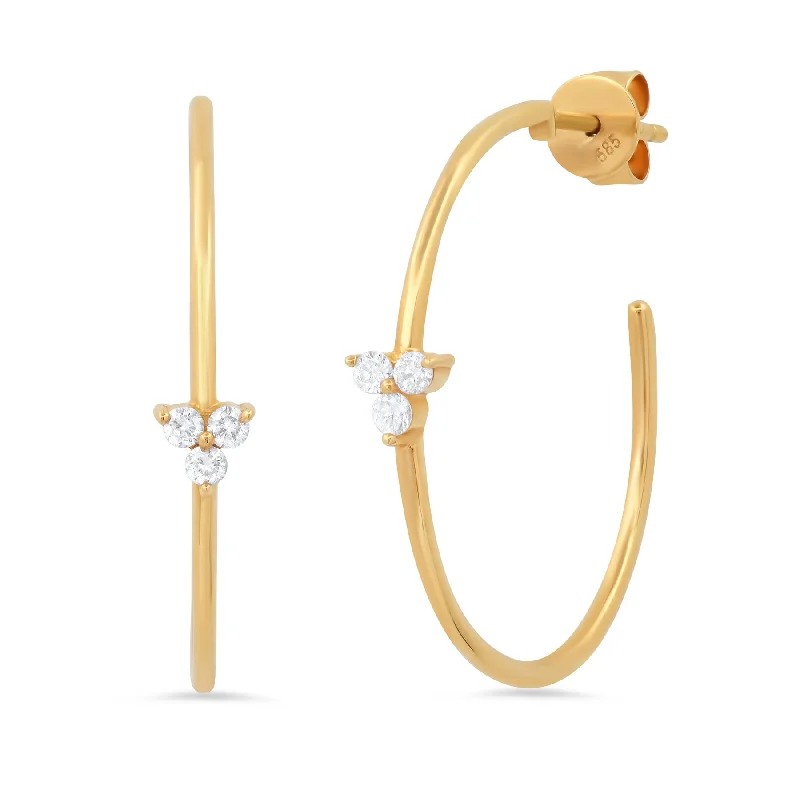 women's earrings huggie hoop -SMALL TRIO DIAMOND HOOPS, 14kt GOLD