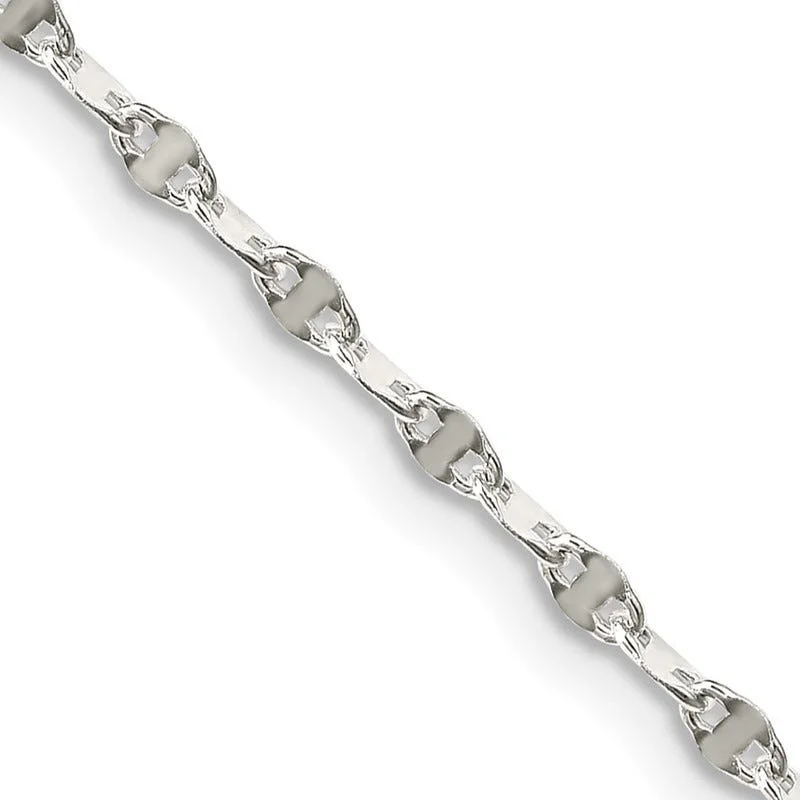 women's necklace for girlfriend -Sterling Silver 2.25mm Fancy Wave Flat Link Chain Necklace