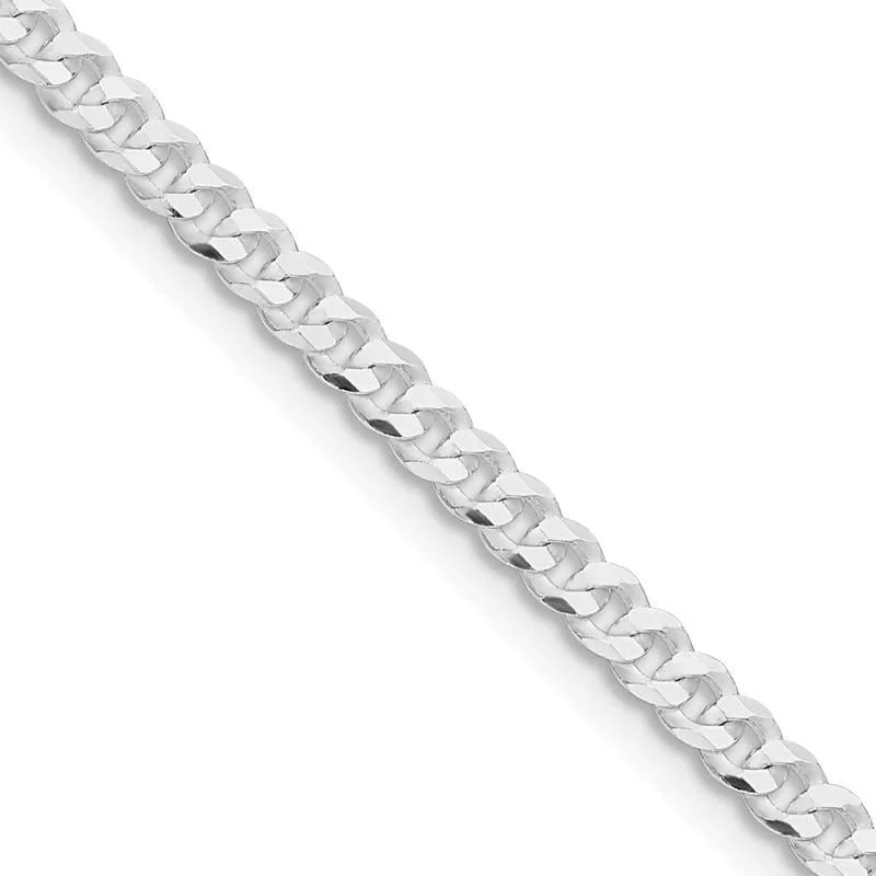 women's necklace delicate style -Sterling Silver Rhodium-plated 3.15mm Flat Curb Chain Necklace