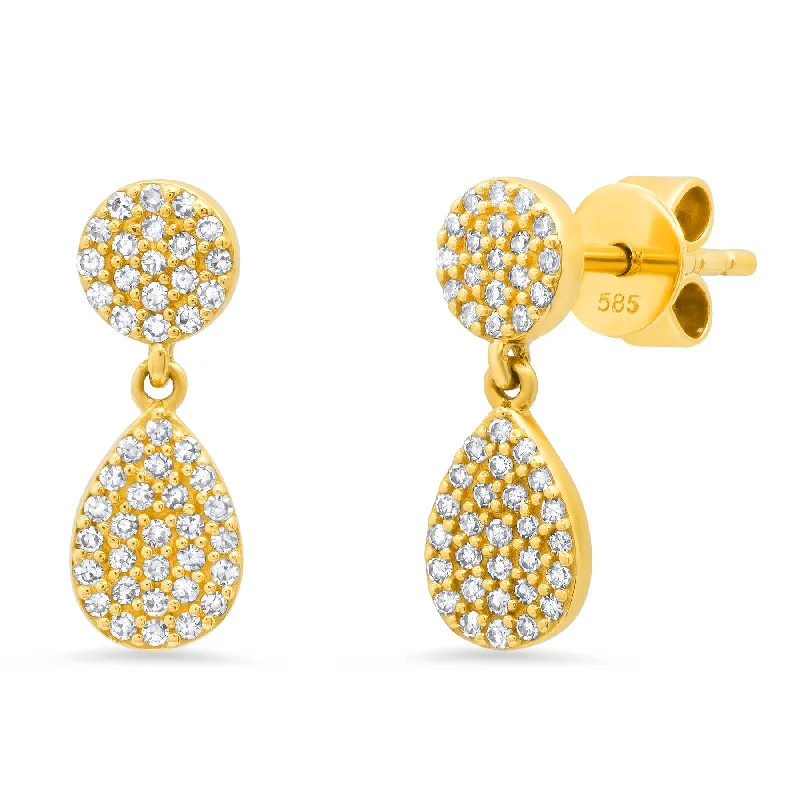 women's earrings celestial moon -DAINTY DANGLING PEARS EARRINGS, DIAMOND, 14kt GOLD