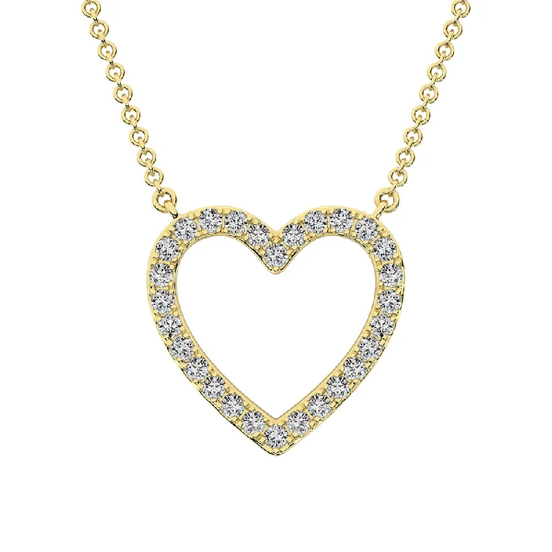 women's necklace thin and dainty -10K Yellow Gold 1/2 Ct.Tw. Diamond Heart Necklace