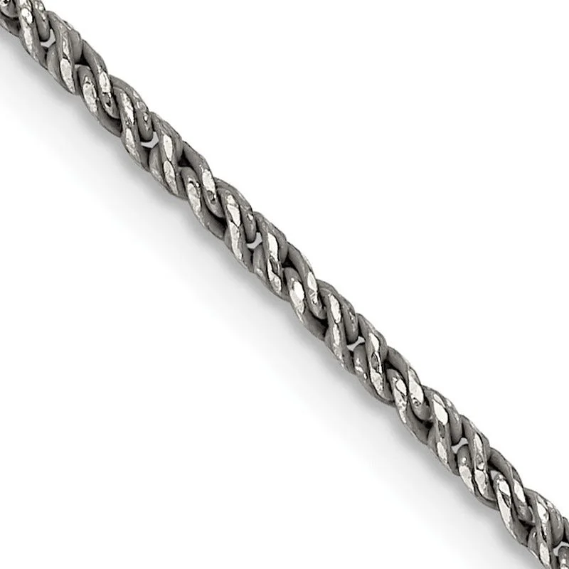 women's necklace with opal -Sterling Silver Ruthenium-plated 1.7mm Twisted Tight Wheat Chain Necklace