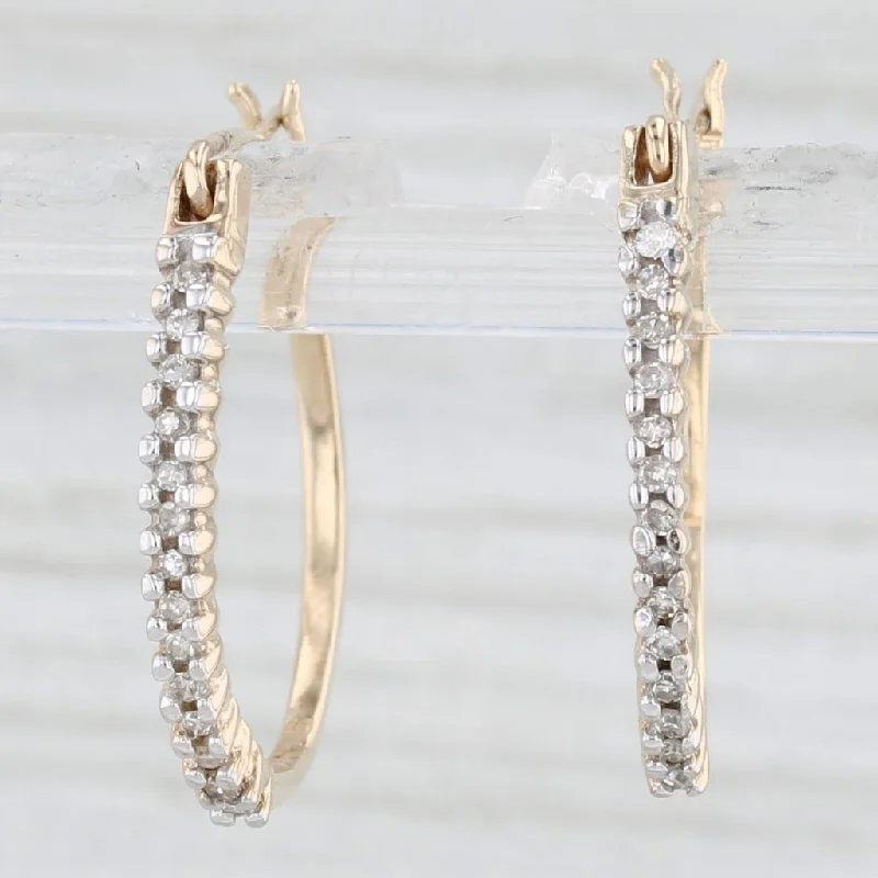 women's earrings for special occasions -Diamond Oval Hoop Earrings 10k Yellow Gold Snap Top Hoops