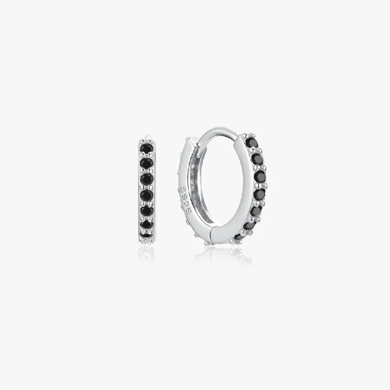 women's earrings infinity symbol -Black Gems Huggies in Silver