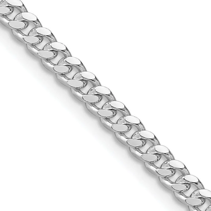 women's necklace short chain -Sterling Silver Rhodium-plated 3.25mm Domed Curb Chain Necklace