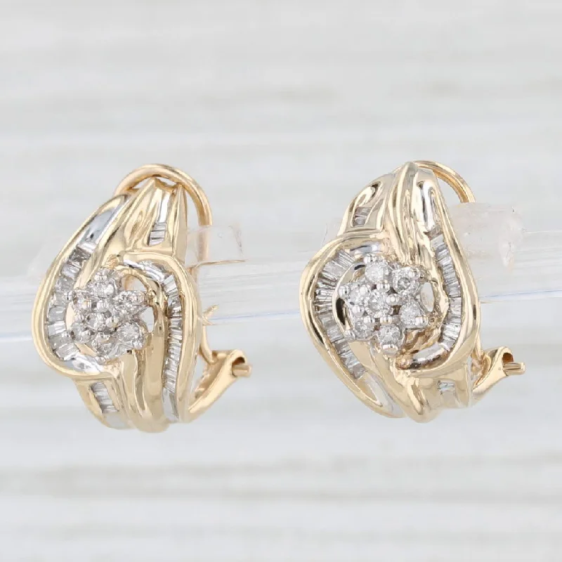 women's earrings geometric shapes -0.24ctw Diamond Cluster Knot Drop Earrings 10k Yellow Gold Omega Backs