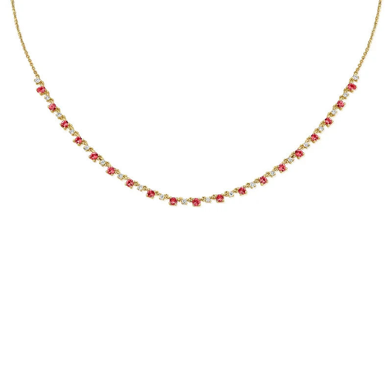 women's necklace for daughter -Enchanting Ruby and Diamond Tennis Necklace in 14K Gold