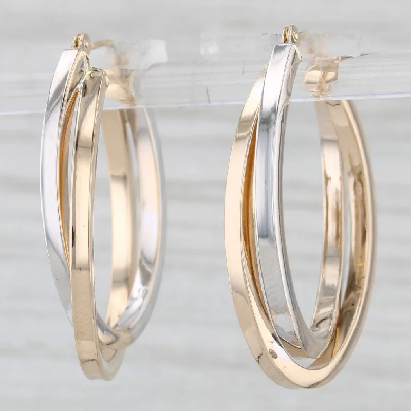 women's earrings for girlfriend -2-Toned Oval Hoop Earrings 14k Yellow White Gold Snap Top Hoops