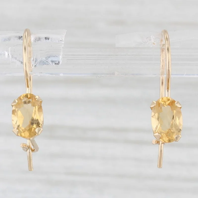 women's earrings sapphire gemstone -0.80ctw Oval Solitaire Citrine Drop Earrings 14k Yellow Gold Hook Posts