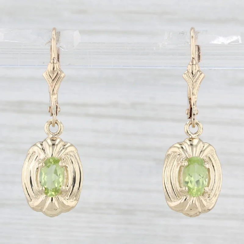 women's earrings handcrafted silver -1ctw Peridot Dangle Earrings 10k Yellow Gold Lever Backs