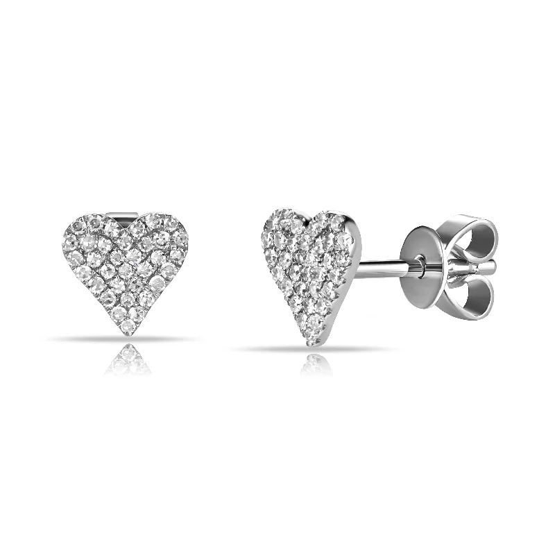 women's earrings small hoop -14K White Gold Diamond Flat Heart Earrings