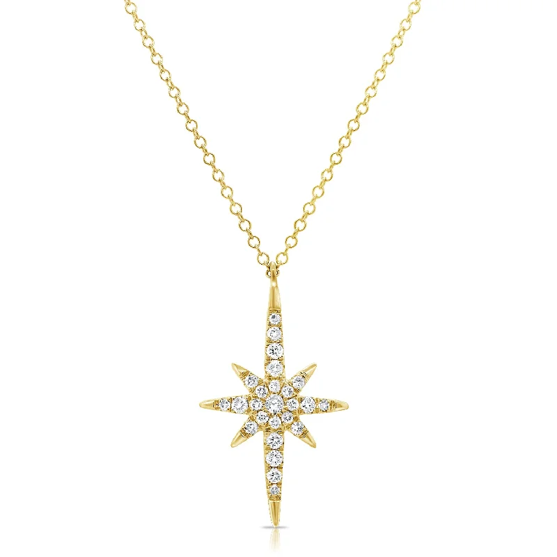 women's necklace with vintage charm -14K Gold Starburst Pendant Necklace with Diamonds