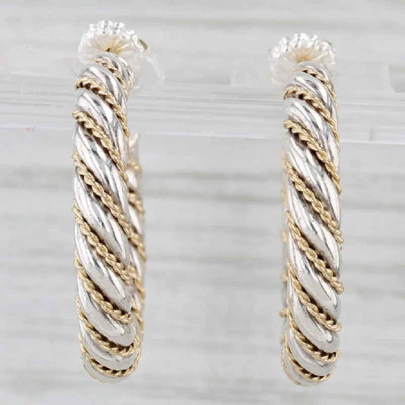 women's earrings cubic zirconia stud -Tiffany & Co Twist Hoop Earrings Sterling Silver 18k Gold Round Hoops