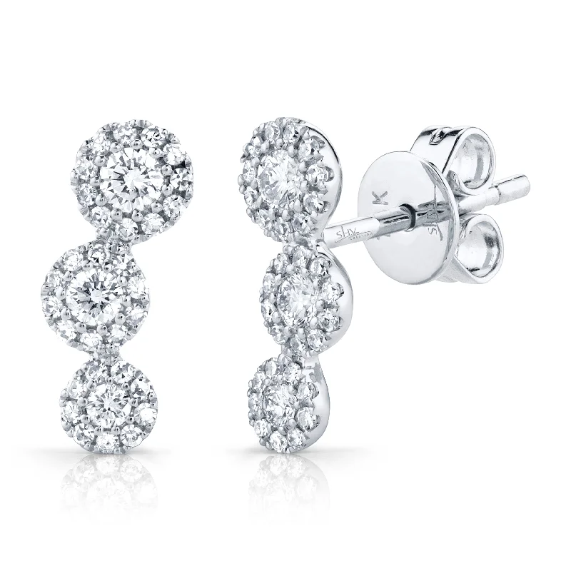 women's earrings chandelier -14K White Gold Diamond Triple Halo Ear Climbers