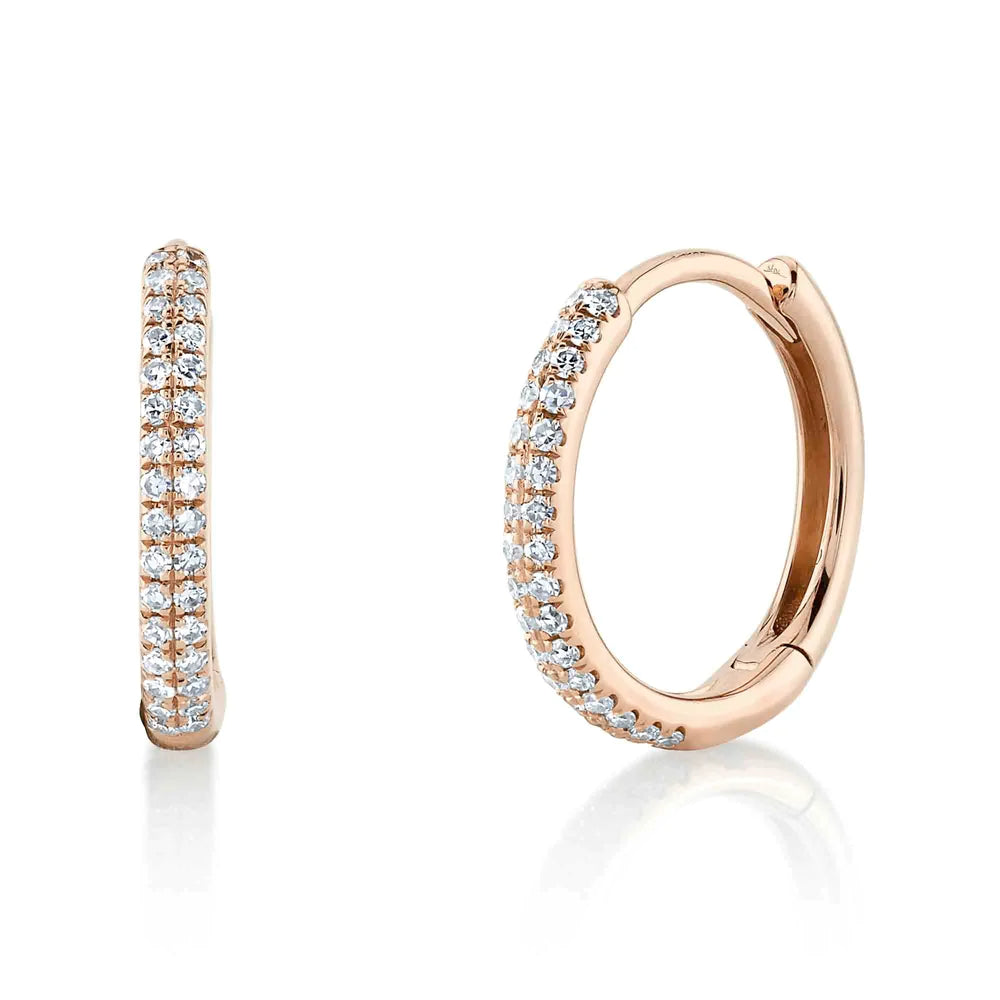 women's earrings handcrafted -14K Rose Gold Diamond Pave Huggie Earrings