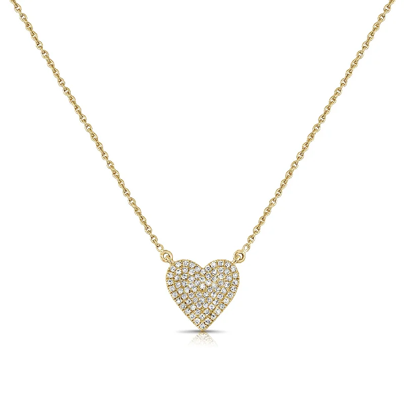 women's necklace eternity loop -14K Gold Pave Diamond Heart Necklace