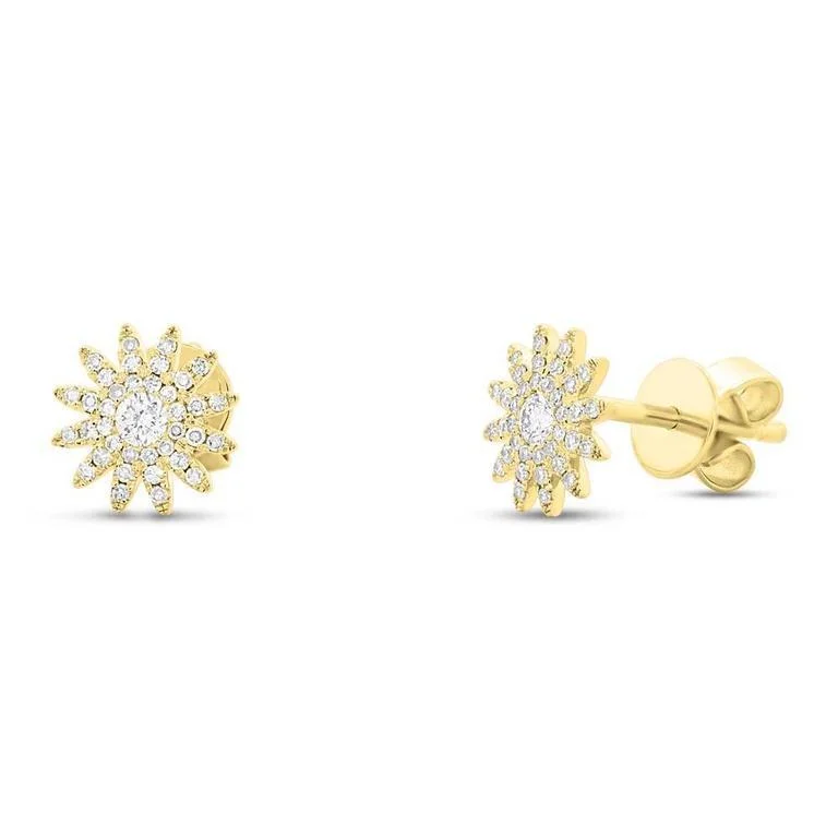 women's earrings gothic style -14K Yellow Gold Sunburst Stud Earrings