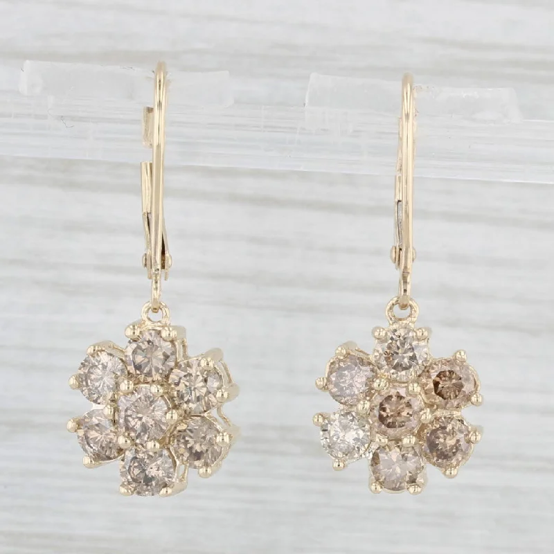 women's earrings celestial moon -1.80ctw Champagne Diamond Flower Dangle Earrings 14k Yellow Gold