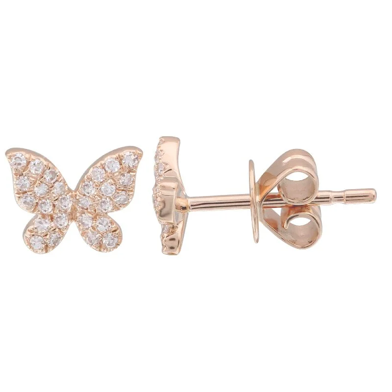 women's earrings vintage -14K Rose Gold Butterfly Diamond Earrings