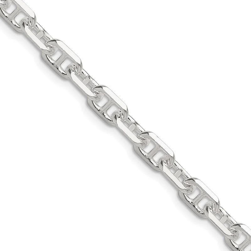 women's necklace antique finish -Sterling Silver Polished and D/C 5.75mm Marine Link Chain Necklace