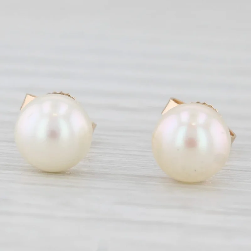 women's earrings hoop -Cultured Saltwater Pearl Stud Earrings 14k Yellow Gold