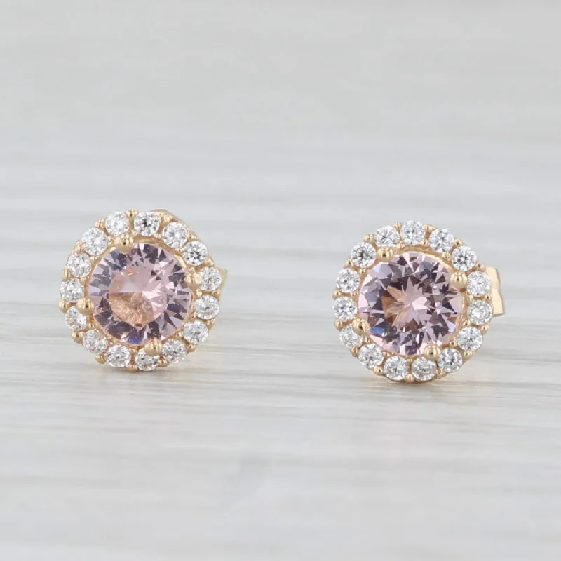 women's earrings asymmetrical -Pink Glass Cubic Zirconia Halo Stud Earrings 14k Rose Gold