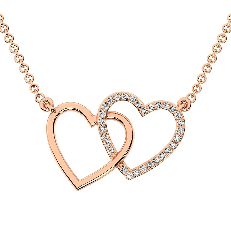 women's necklace moon phases -10K Rose Gold 1/10 Ct.Tw. Diamond Interlinked Heart Necklace