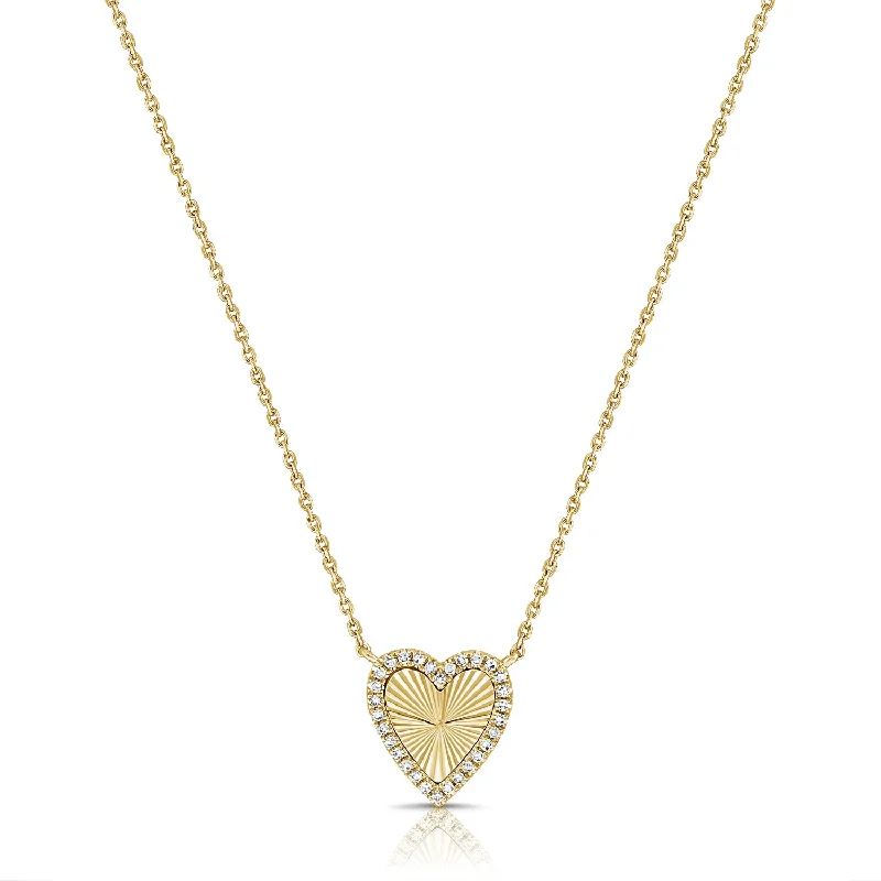 women's necklace twisted rope chain -Diamond Fluted Heart Necklace made in 14K Gold