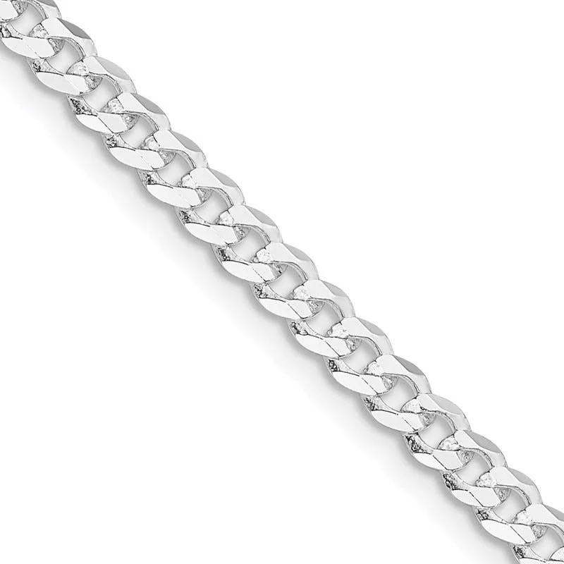 women's necklace diamond -Sterling Silver Rhodium-plated 3.8mm Flat Curb Chain Necklace