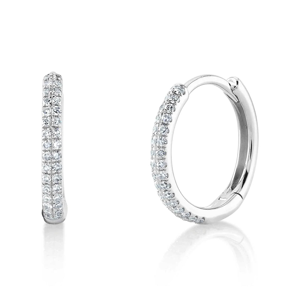 women's earrings celestial moon -14K White Gold Diamond Huggie Earrings