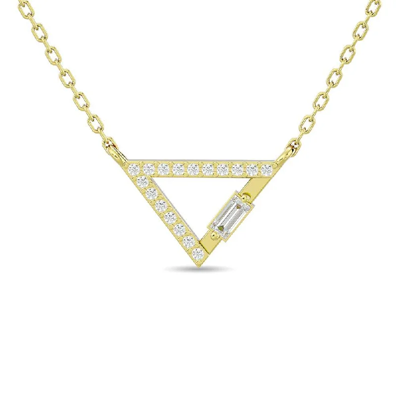 women's necklace trendy styles -Diamond 1/6 ct tw Round and Baguette Tringle Necklace  in 10K Yellow Gold