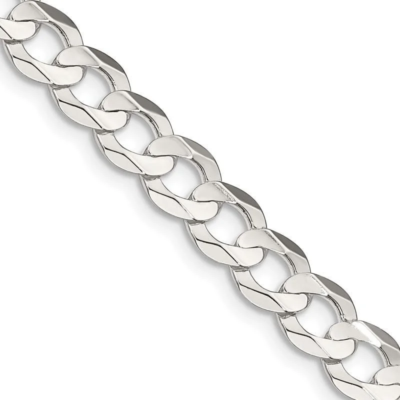 women's necklace classic designs -Sterling Silver 6.75mm Concave Beveled Curb Chain Necklace