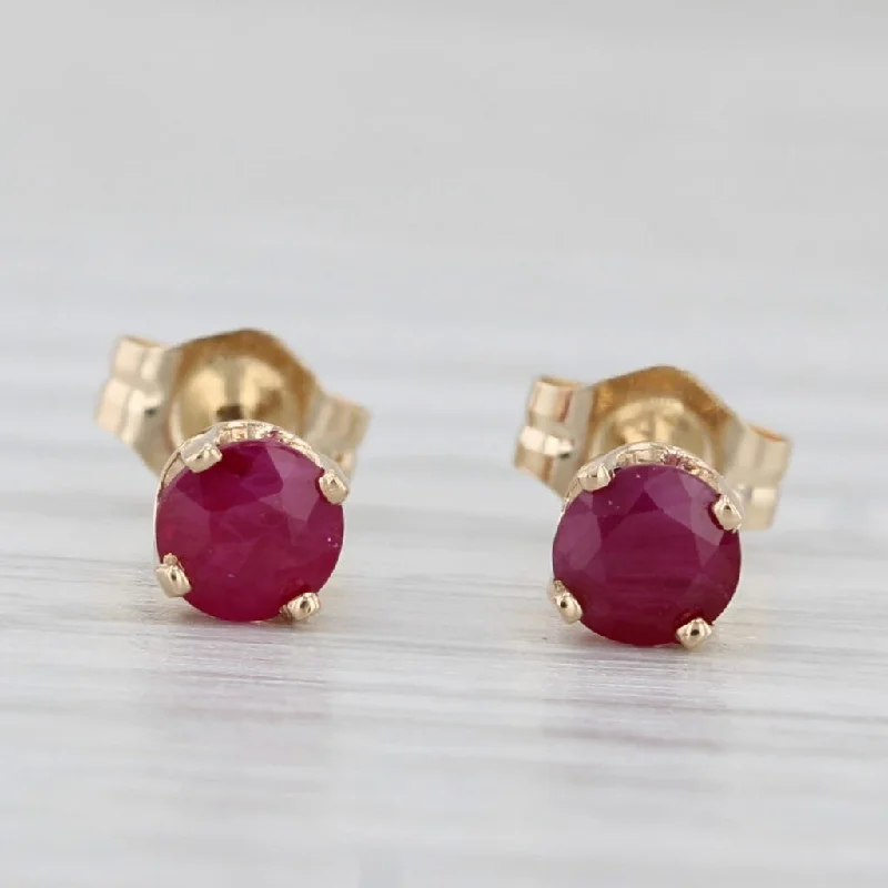 women's earrings classic style -0.60ctw Ruby Stud Earrings 14k Yellow Gold Round Solitaire Studs