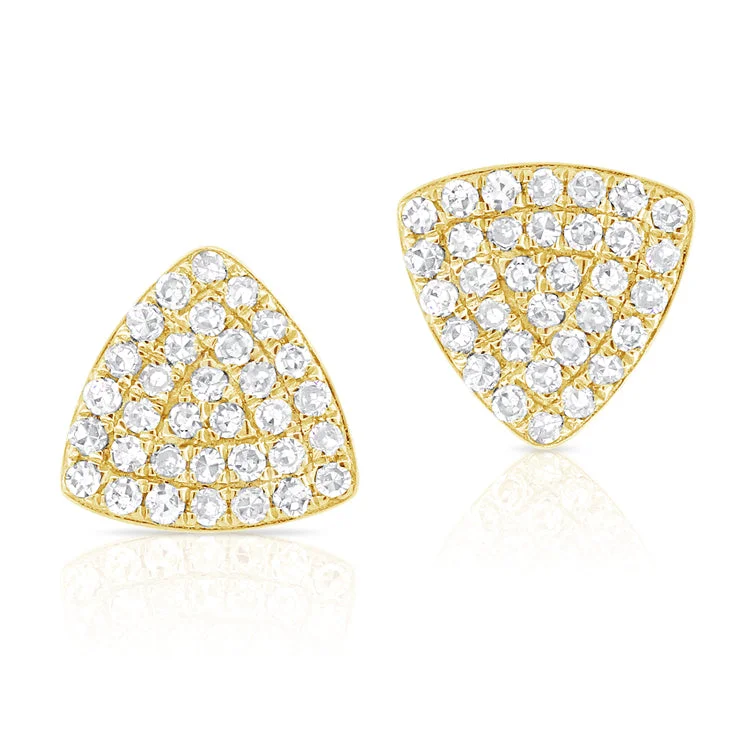 women's earrings elegant fashion -14K Yellow Gold Rounded Diamond Triangle Earrings