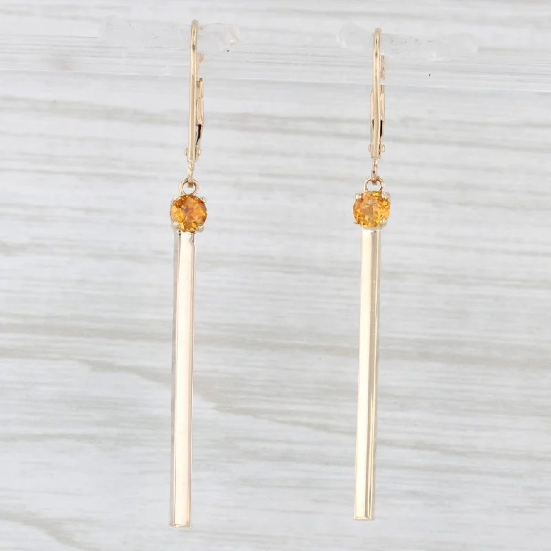 women's earrings small stud -0.48ctw Orange Citrine Bar Dangle Earrings 14k Yellow Gold Drops