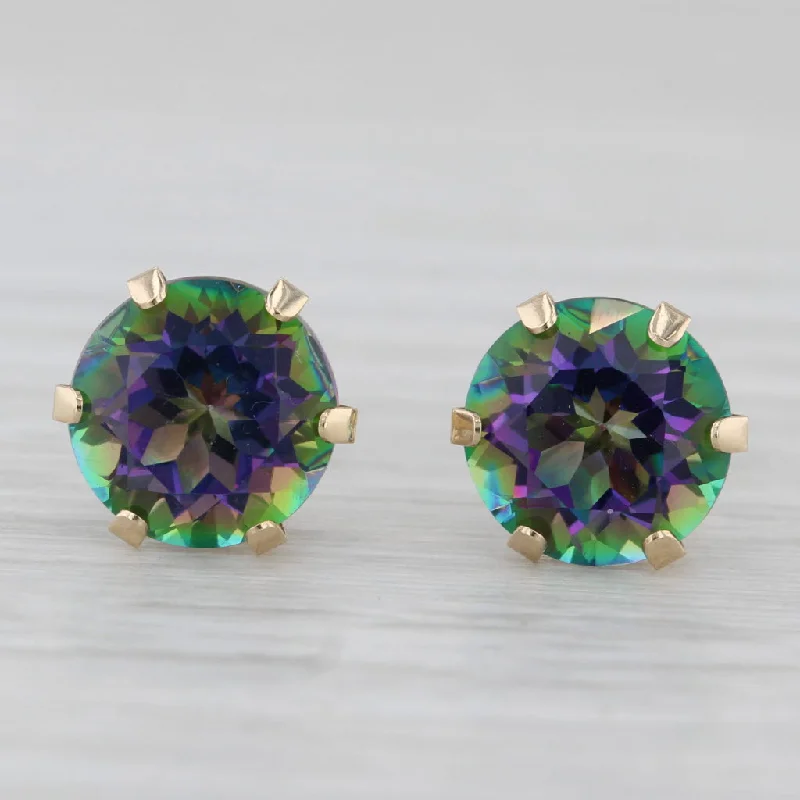 women's earrings big statement -5ctw Mystic Topaz Round Solitaire Stud Earrings 14k Yellow Gold