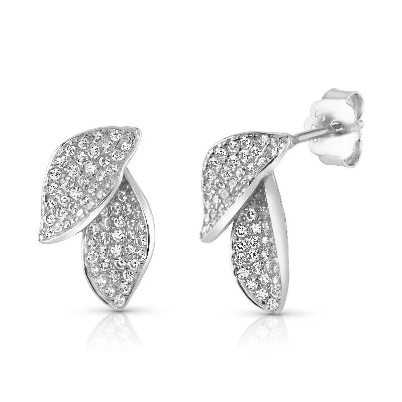 women's earrings pearl -FIORE DOUBLE PETAL EARRINGS, SILVER