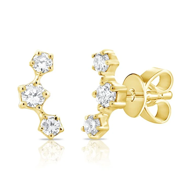 women's earrings for wedding -14K Yellow Gold Diamond Triple Ear Climber