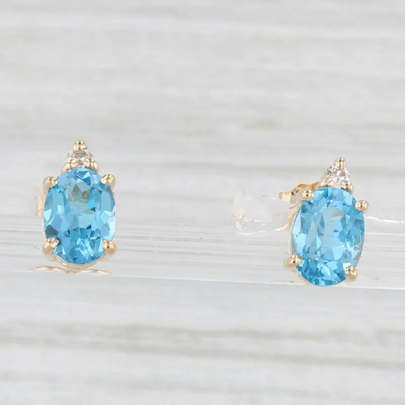 women's earrings celestial stars -1.74ctw Blue Topaz Diamond Stud Earrings 14k Yellow Gold