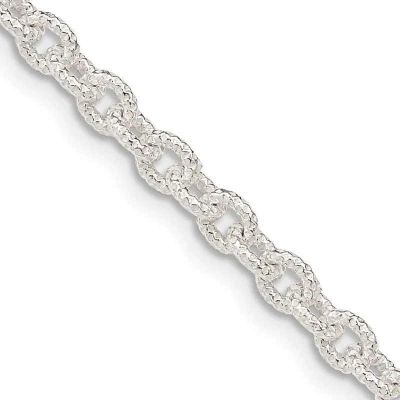 women's necklace long chain -Sterling Silver 3.75mm Fancy Patterned Rolo Chain Necklace