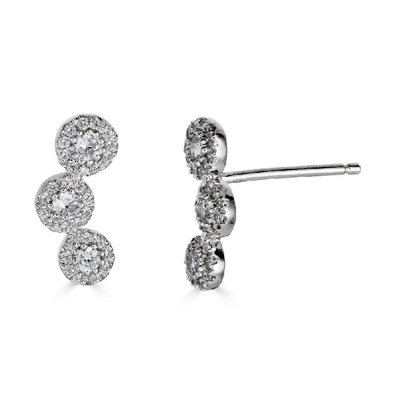 women's earrings for wedding -14K White Gold Diamond Triple Halo Climber Earrings