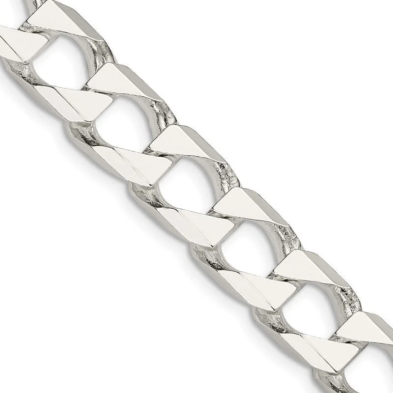 women's necklace chunky chain -Sterling Silver 10.3mm Flat Open Curb Chain Necklace