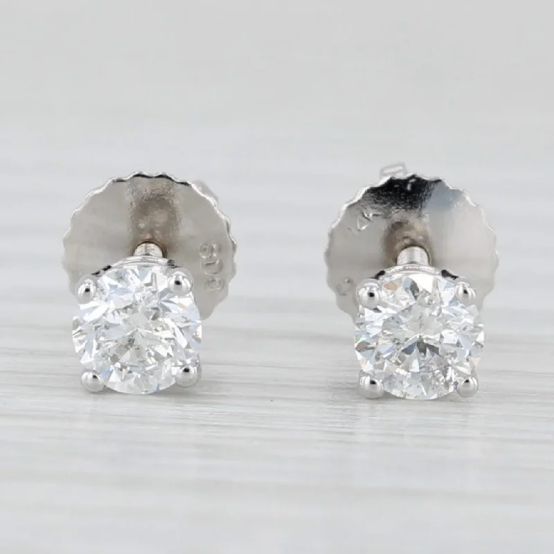 women's earrings dainty look -0.45ctw Round Diamond Solitaire Stud Earrings 14k White Gold Pierced Screw Backs