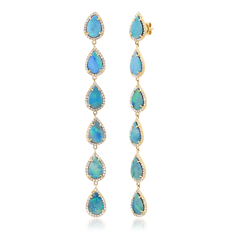 women's earrings everyday wear -BLESSED EARRING BLUE OPAL, 14kt GOLD