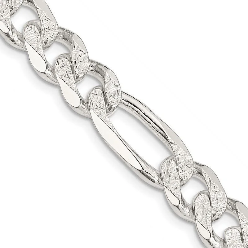 women's necklace bold statement -Sterling Silver 10.5mm Pav‚ Flat Figaro Chain Necklace